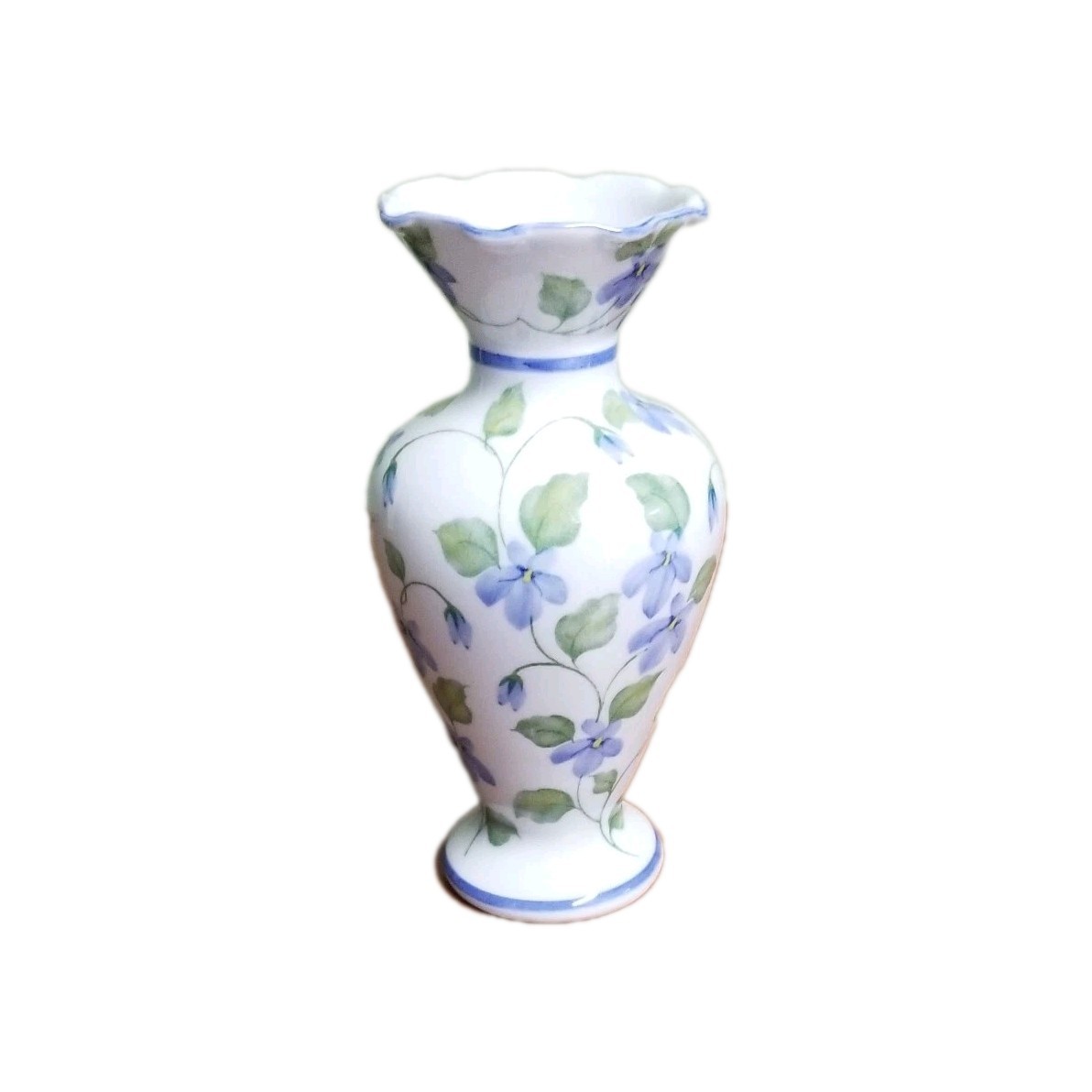 Handpainted Forget-Me-Not Ceramic Fluted 6 Inch Tall Vase