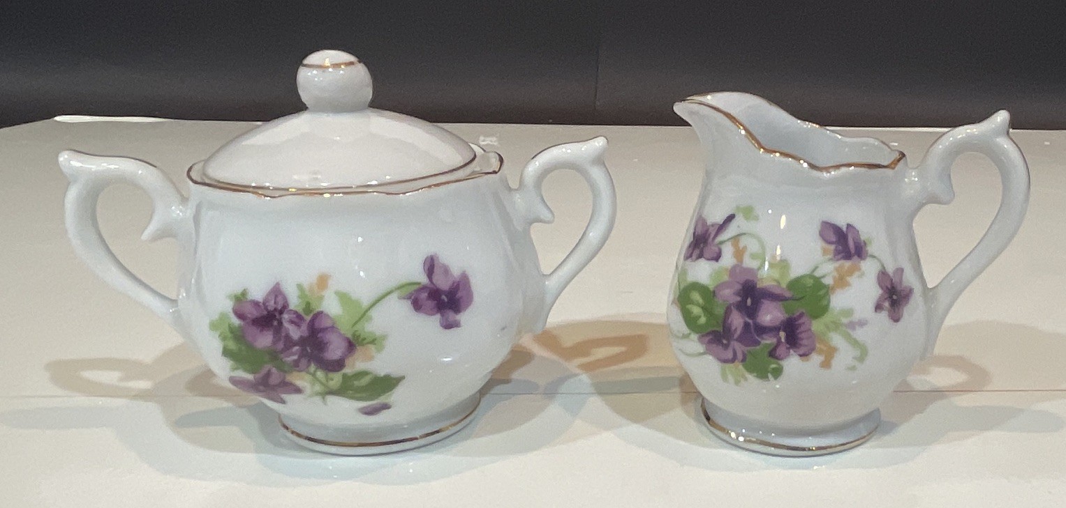 Vintage Norcrest Sweet Violet Fine China Creamer and Lidded Sugar Bowl NW-3/735