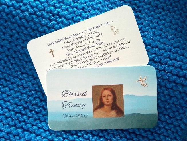 Virgin Mary BLESSED TRINITY Holy Card Prayer Card (what most people don\'t know)