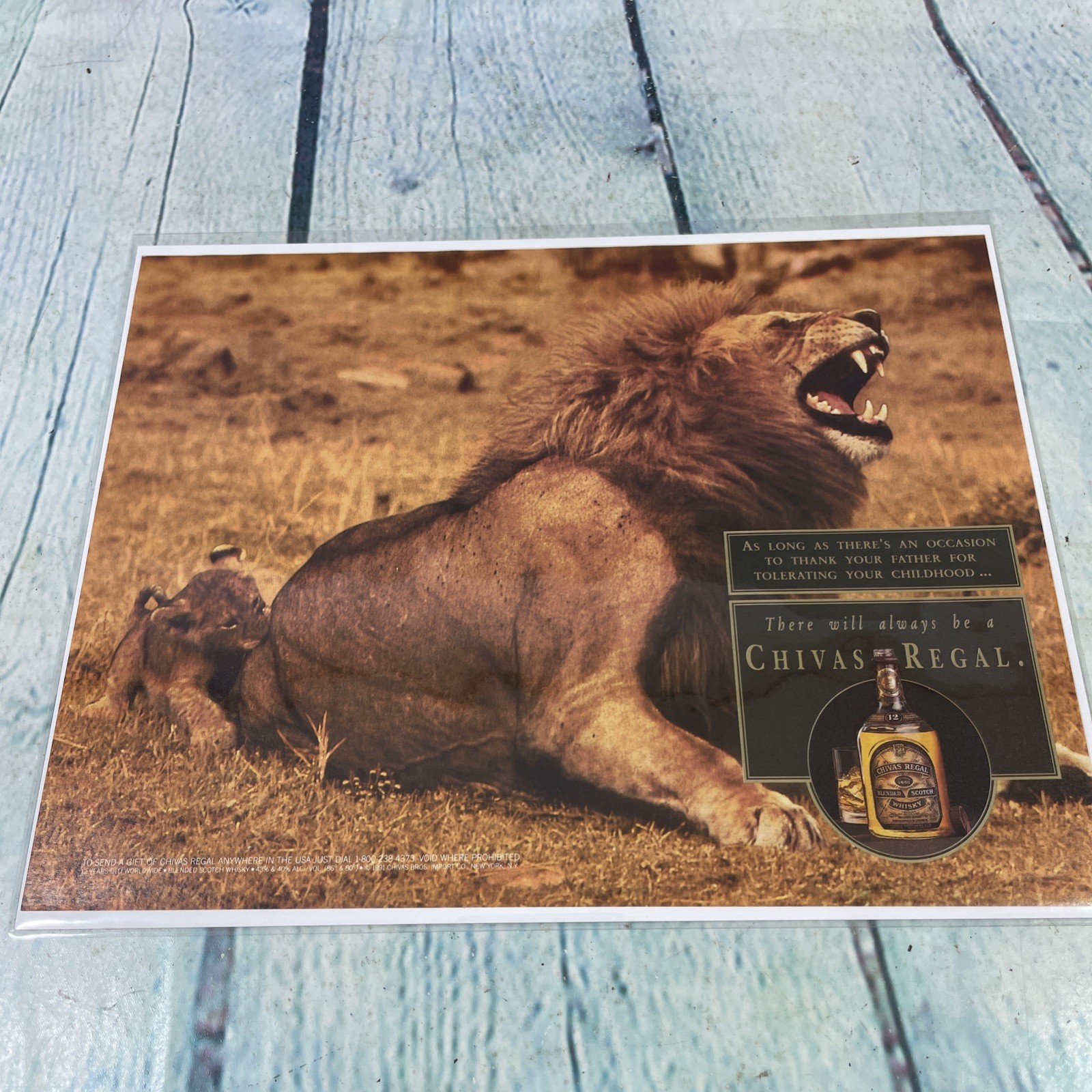 1991 Chivas Regal Whiskey Lion and Cub Vintage Print Ad/Poster Bar Magazine Page