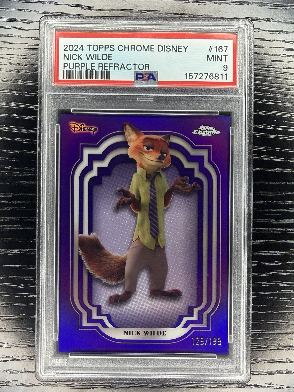 2024 Topps Chrome Disney Nick Wilde #167 Zootopia Purple /199 PSA 9