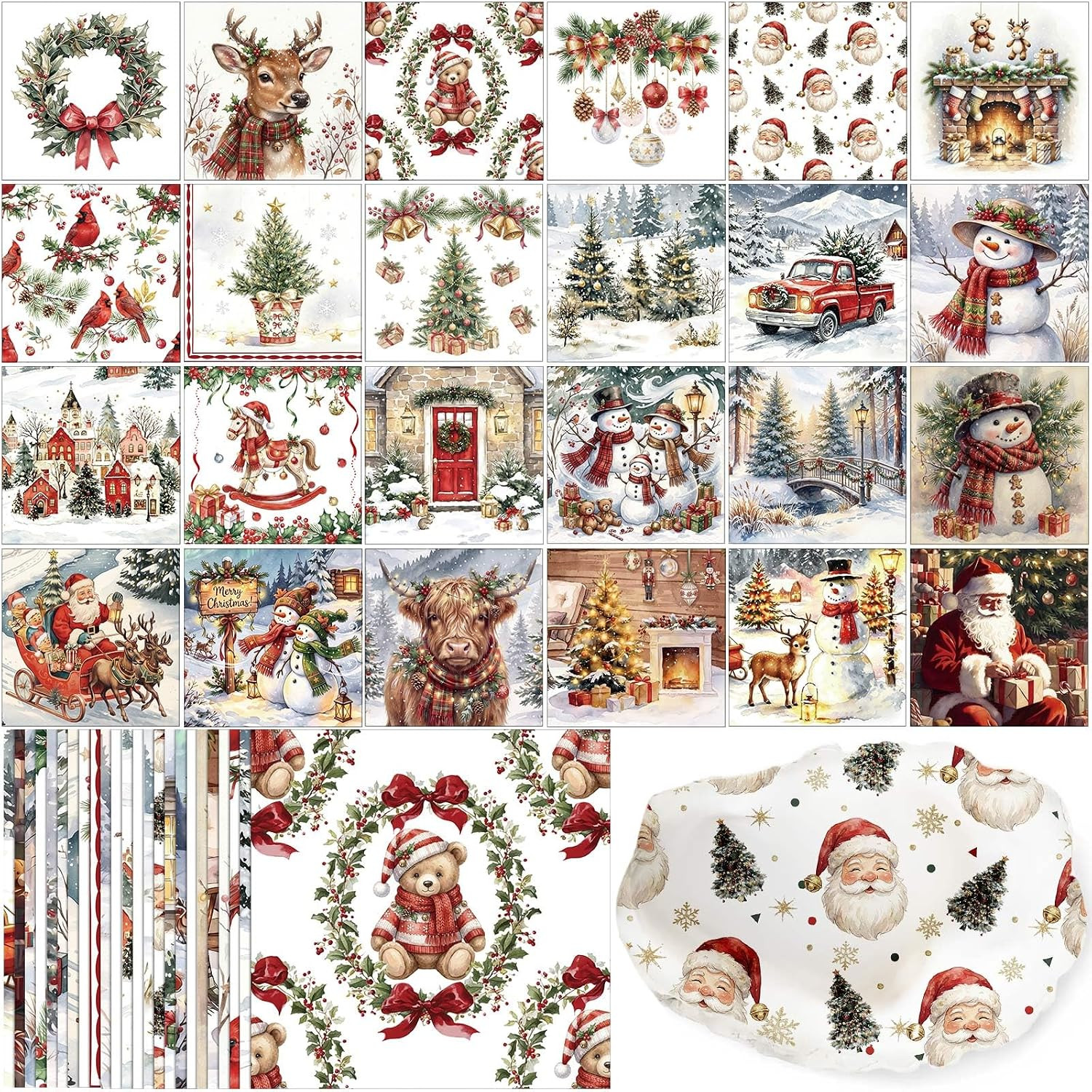 72 Pcs Vintage Christmas Decoupage Napkins Winter Paper Napkins