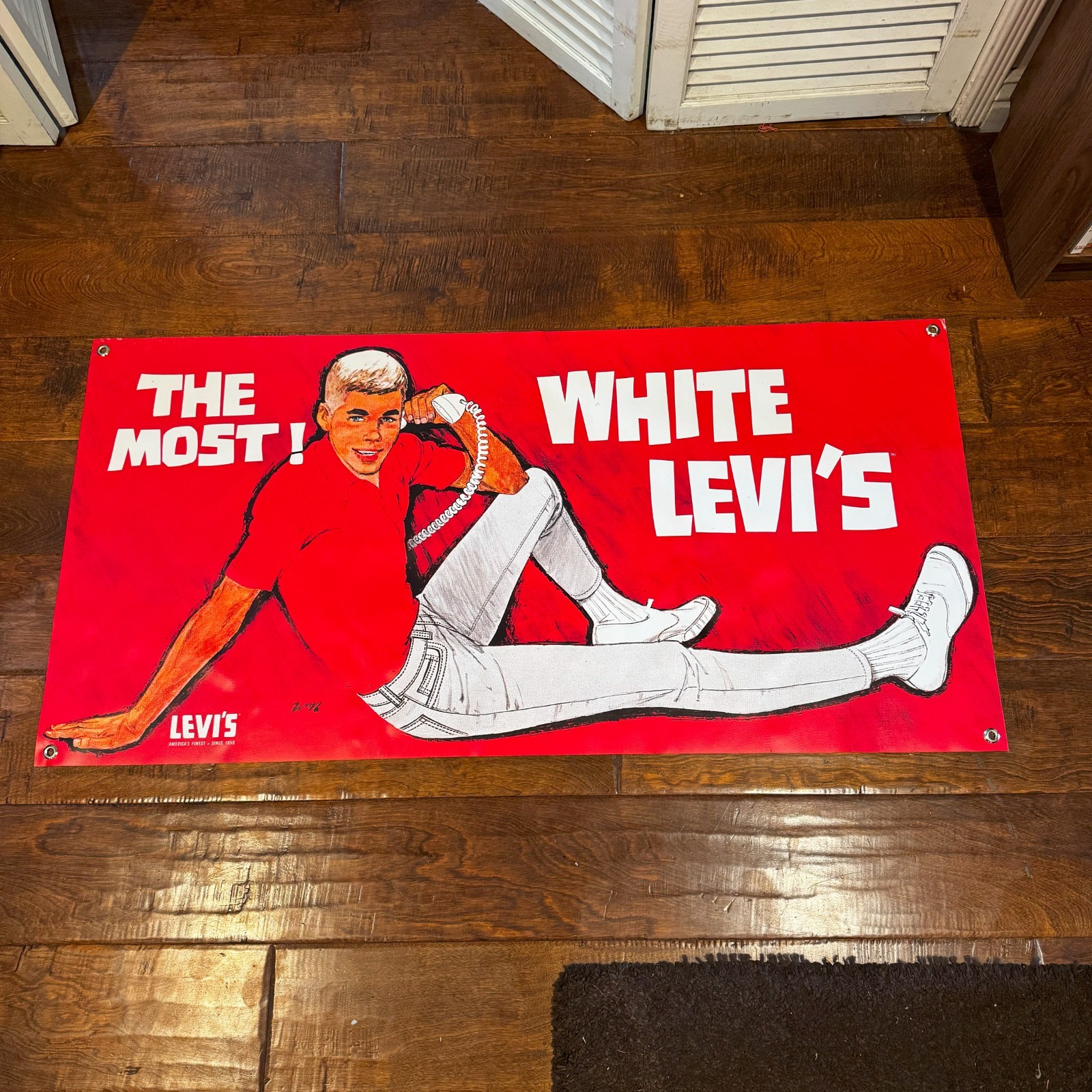 Levi’s Strauss “White Levi’s” Banner 24x48 – Vintage Style 1960s Ad Sign Poster