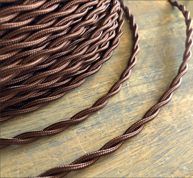 Brown Twisted Rayon Covered Wire, Vintage Style, Cloth Lamp Cord, Antique Lights