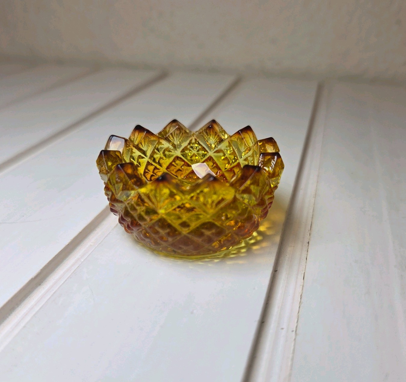 Westmoreland English Hobnail Amber Open Salt Cellar 2680 365nm UV Reactive