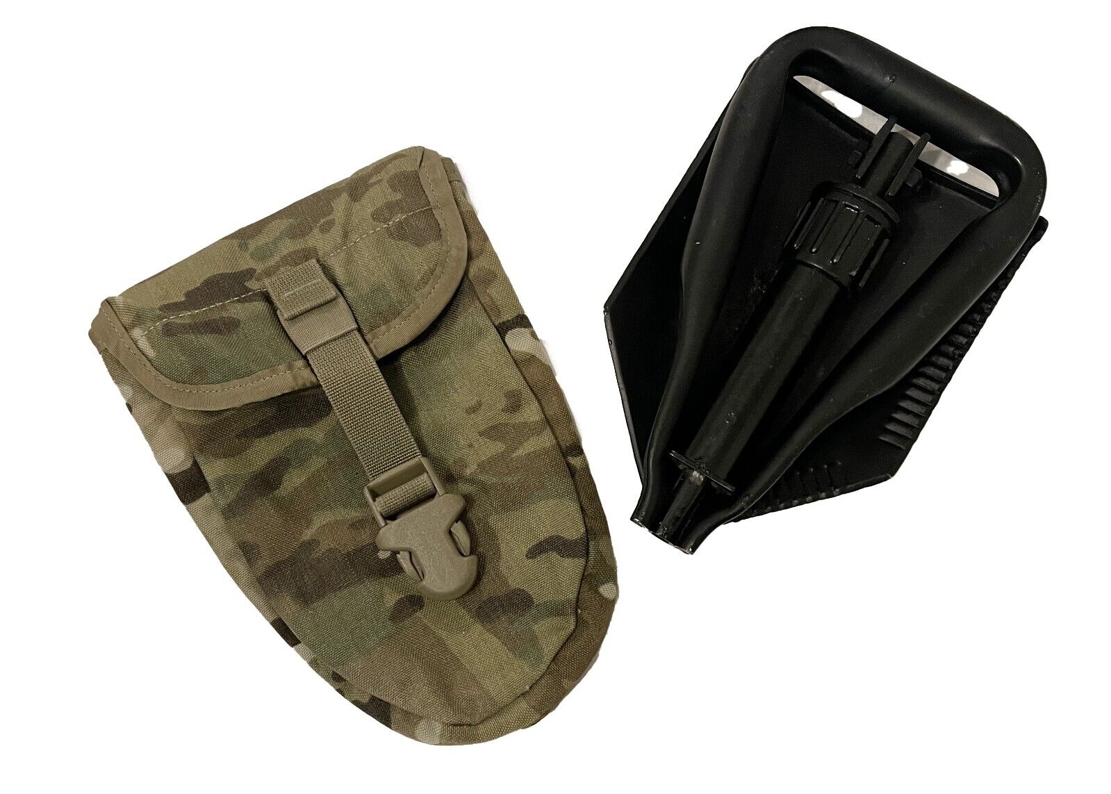 USGI Military Entrenching Trifold Intrenchin E-tool Shovel w/ Multicam Cover VGC