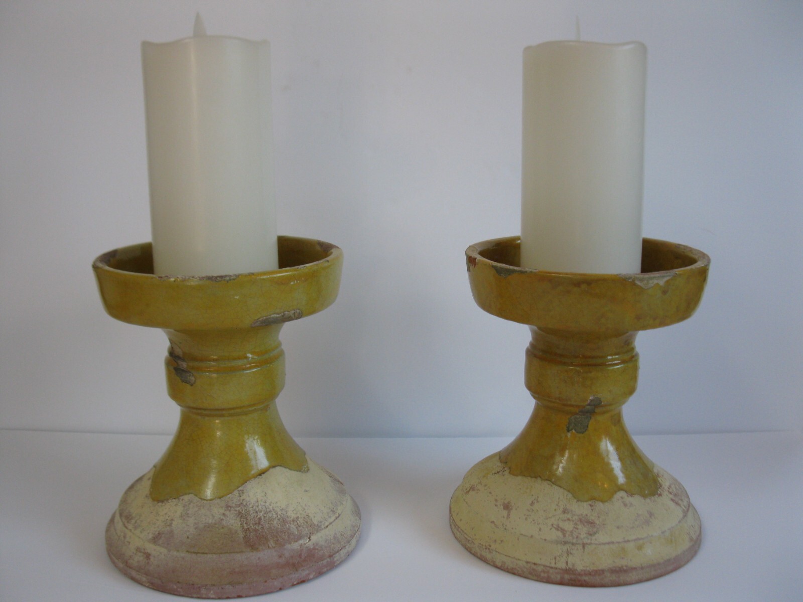2 FRENCH PROVENCE POTTERY STONEWARE CANDLE HOLDERS/RISERS  EARTHENWARE