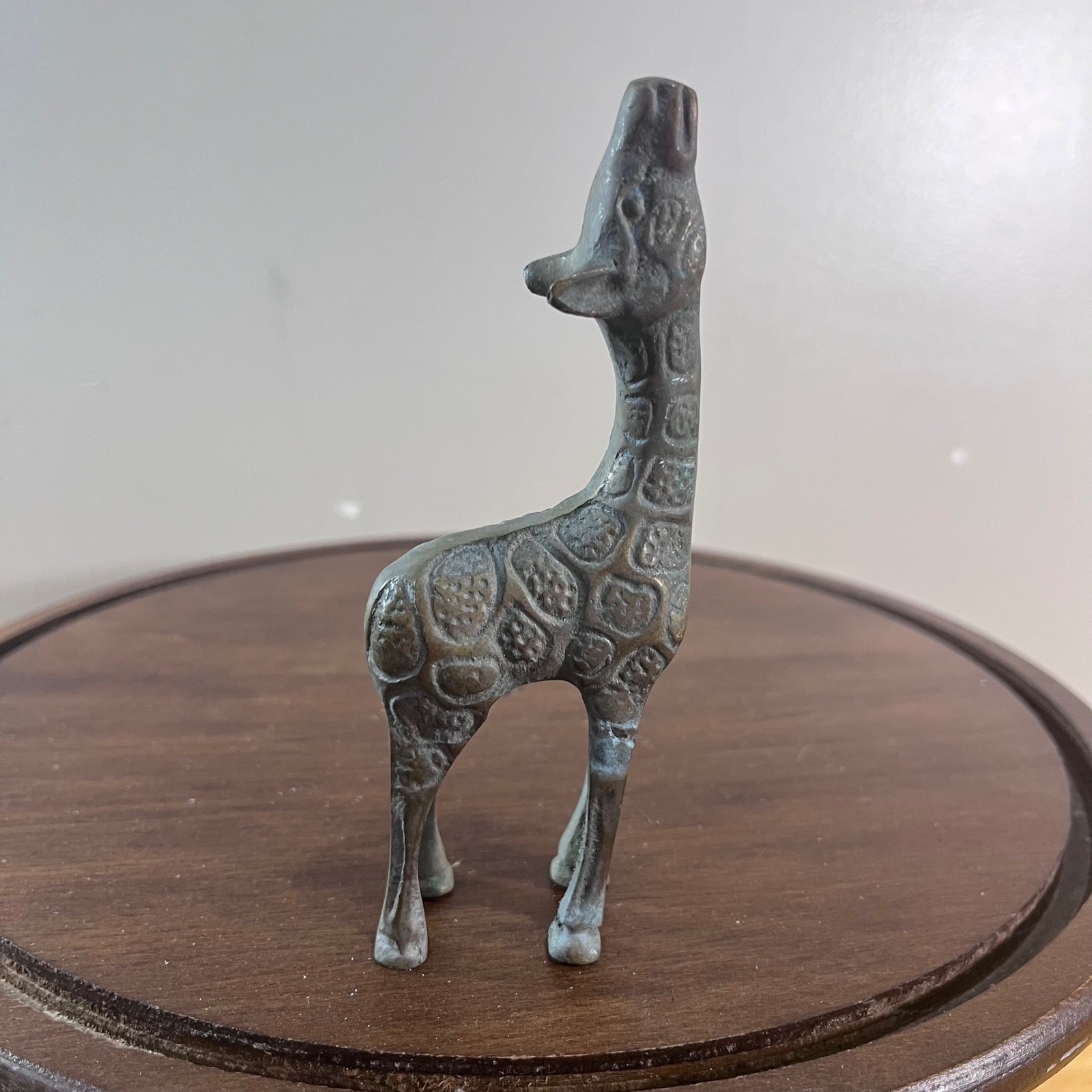 Vtg Brass Giraffe Figurine Miniature Animal Statue Textured Patina 4.5\