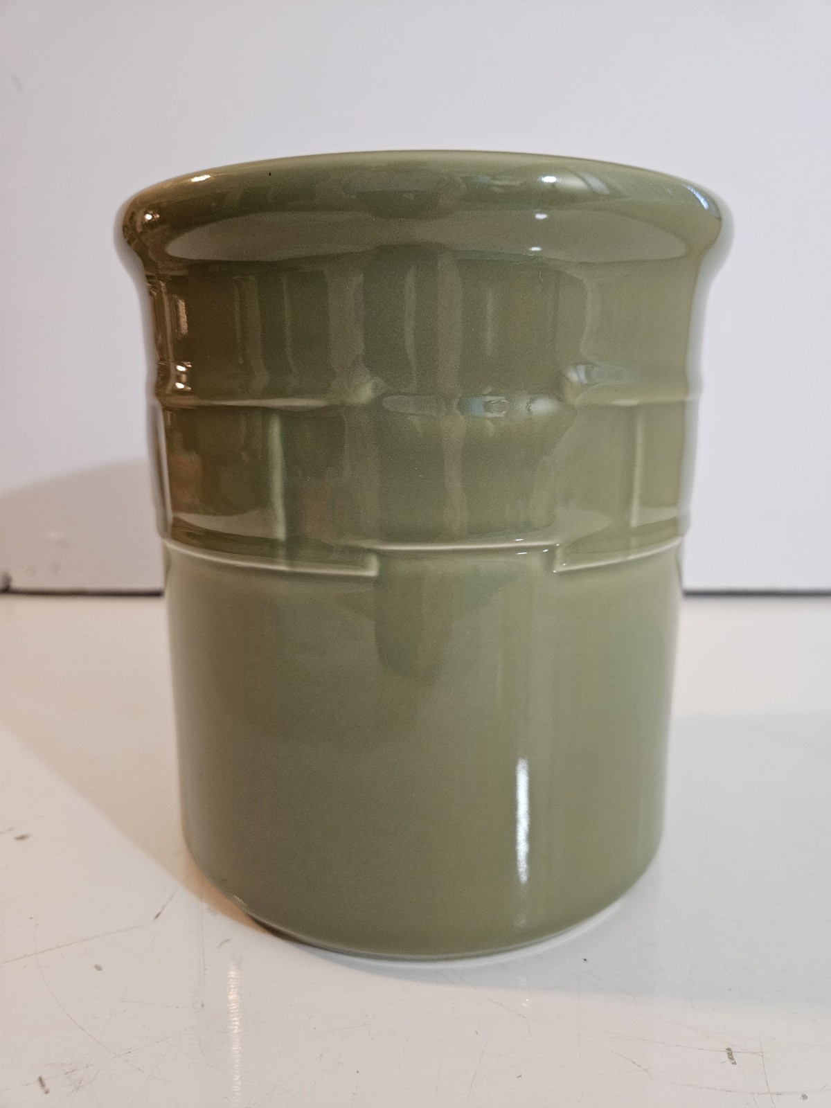 Longaberger Pottery Sage Green 2Qt Woven Traditional Utensil Crock Holder #2