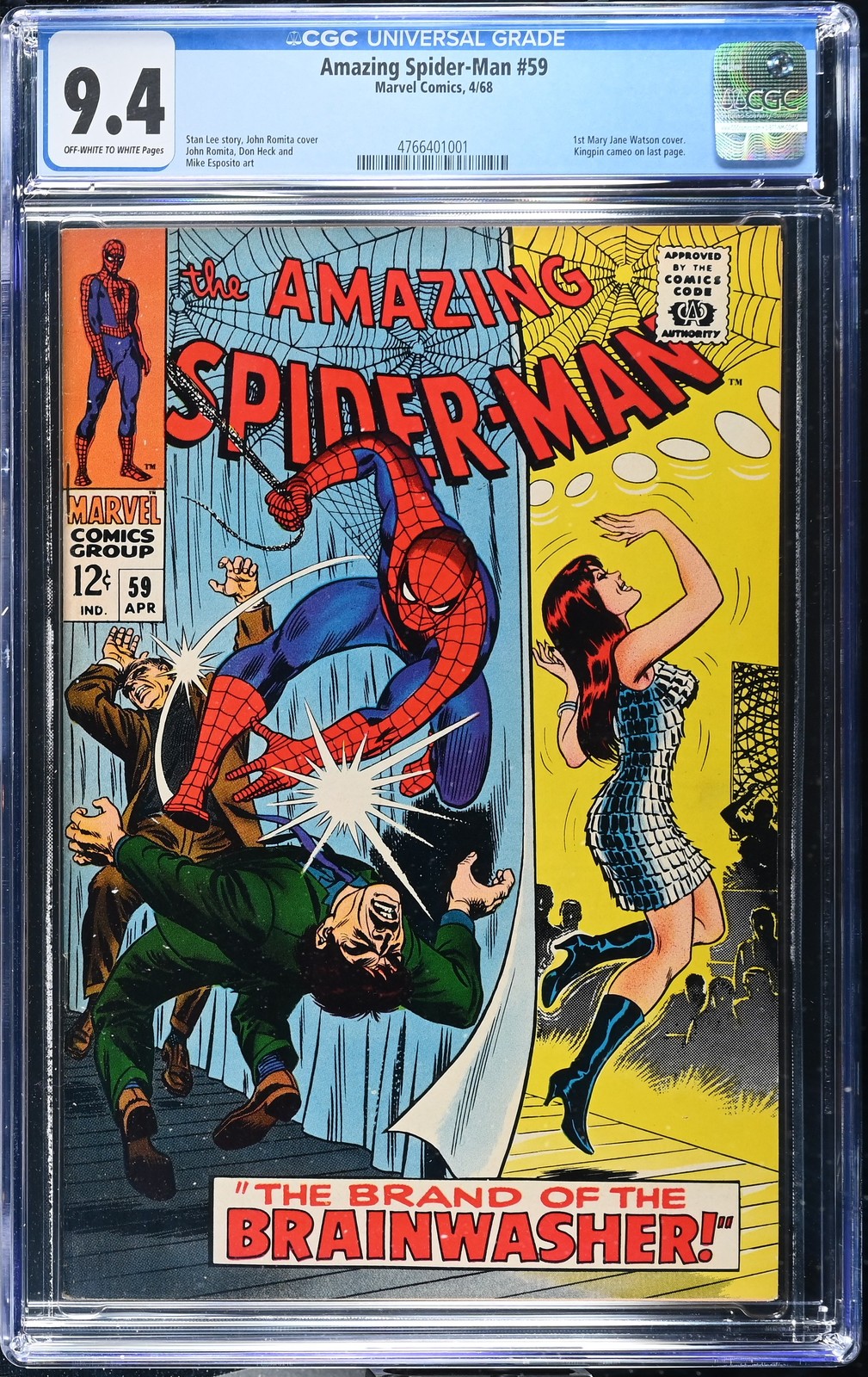 Amazing Spider-Man #59 CGC 9.4 Off-White to White Pages 1st Mary Jane Cover
