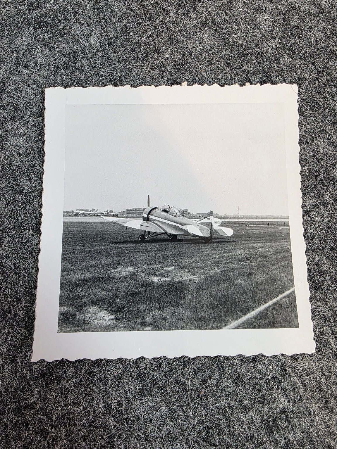 Vintage Black & White Airplane Photo with Deckled Edges, Mid-20th Century