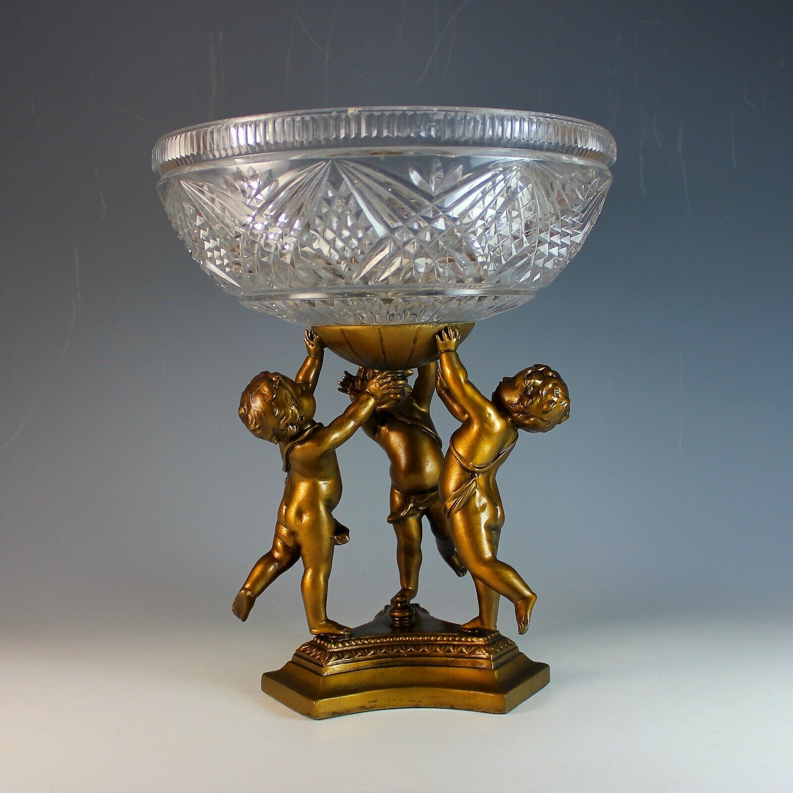 Vintage Pedestal Centerpiece with Putti Base and Glass Bowl