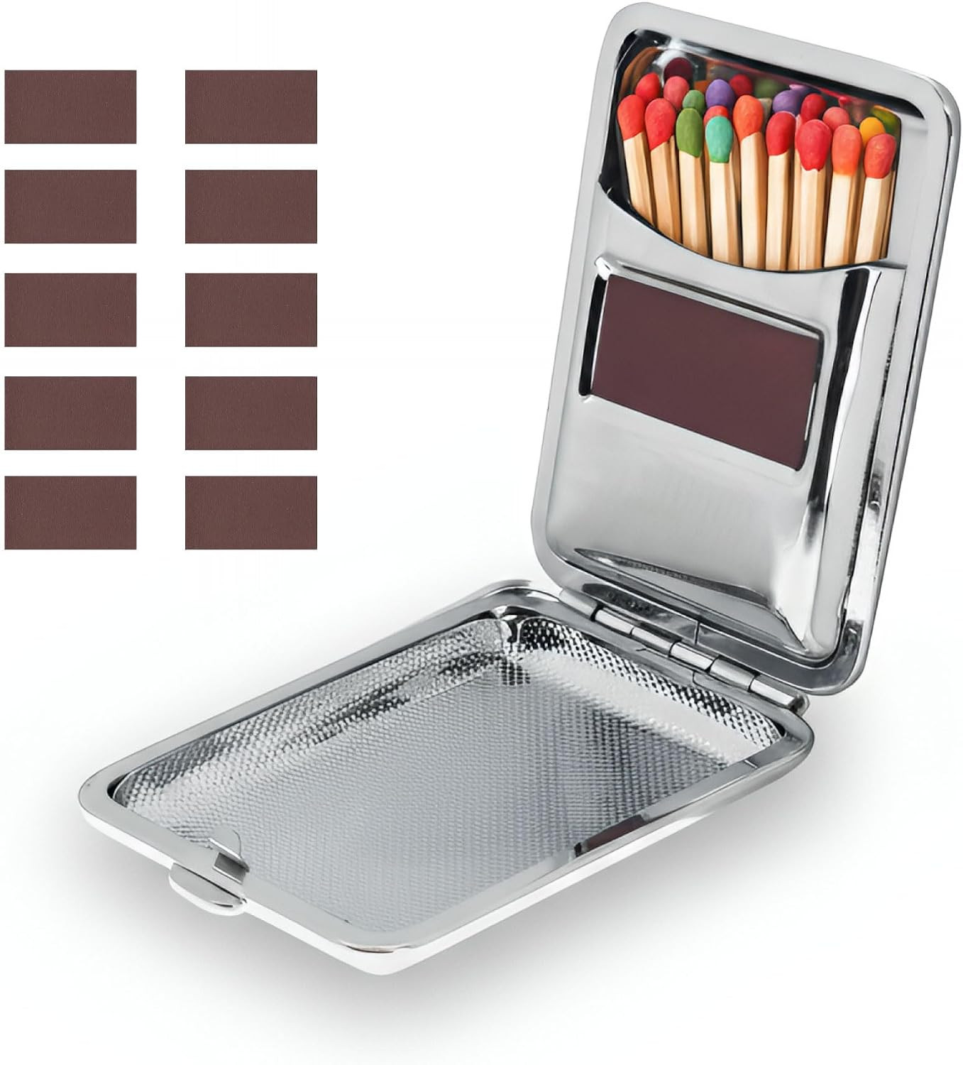 Metal Match Box Case Stainless Steel, Vintage Match Holder with Striker, Waterpr
