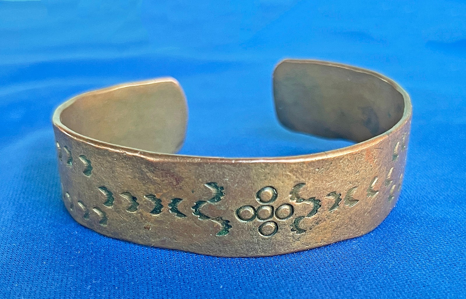 Antique Navajo Ingot Copper Cuff Bracelet with Early Hand-Stamped c. 1900-1920