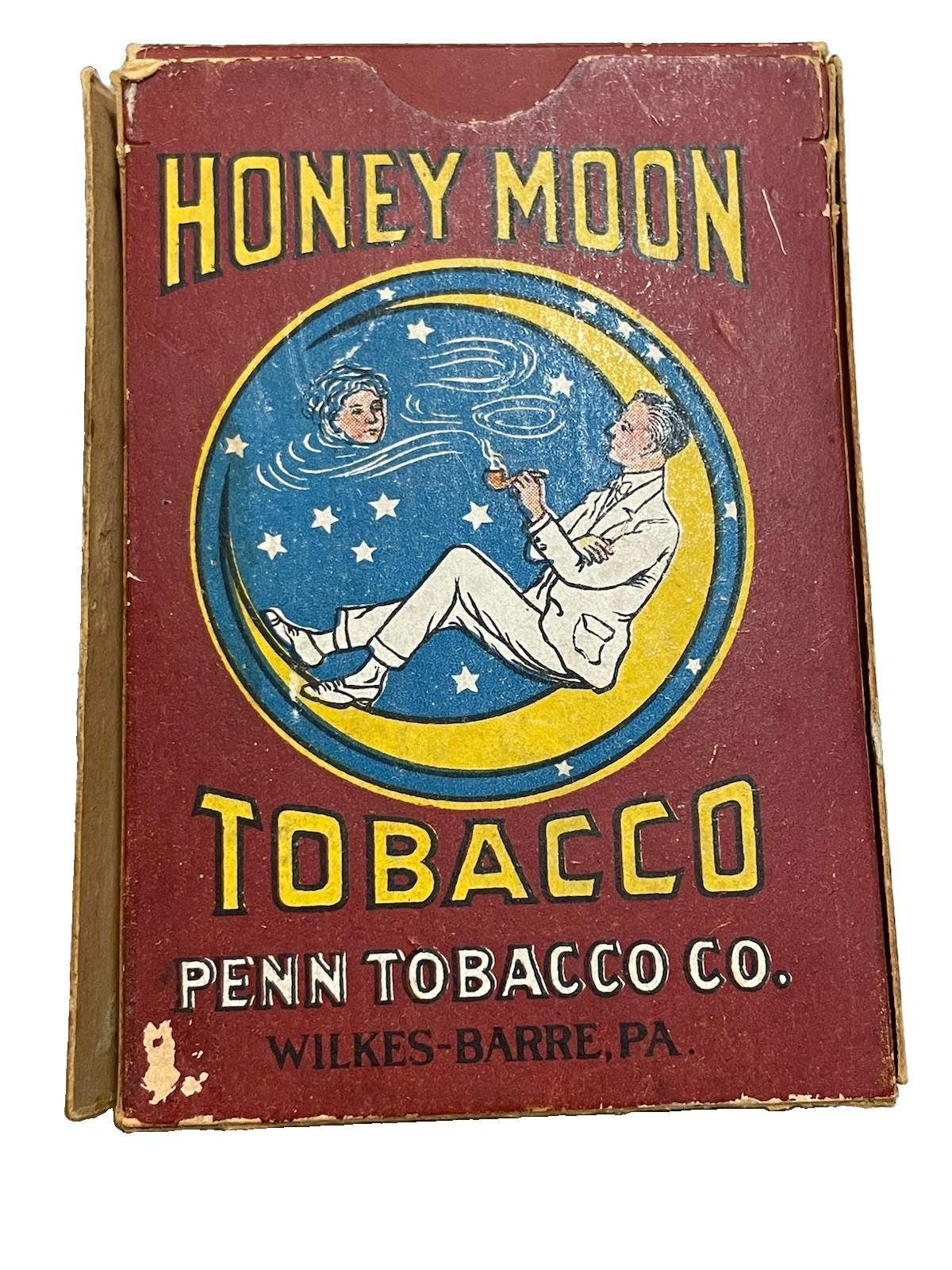 Antique Honey Moon Pipe & Cigarette Pack Box Co Wilkes-Barre PA Tax Stamps c1910