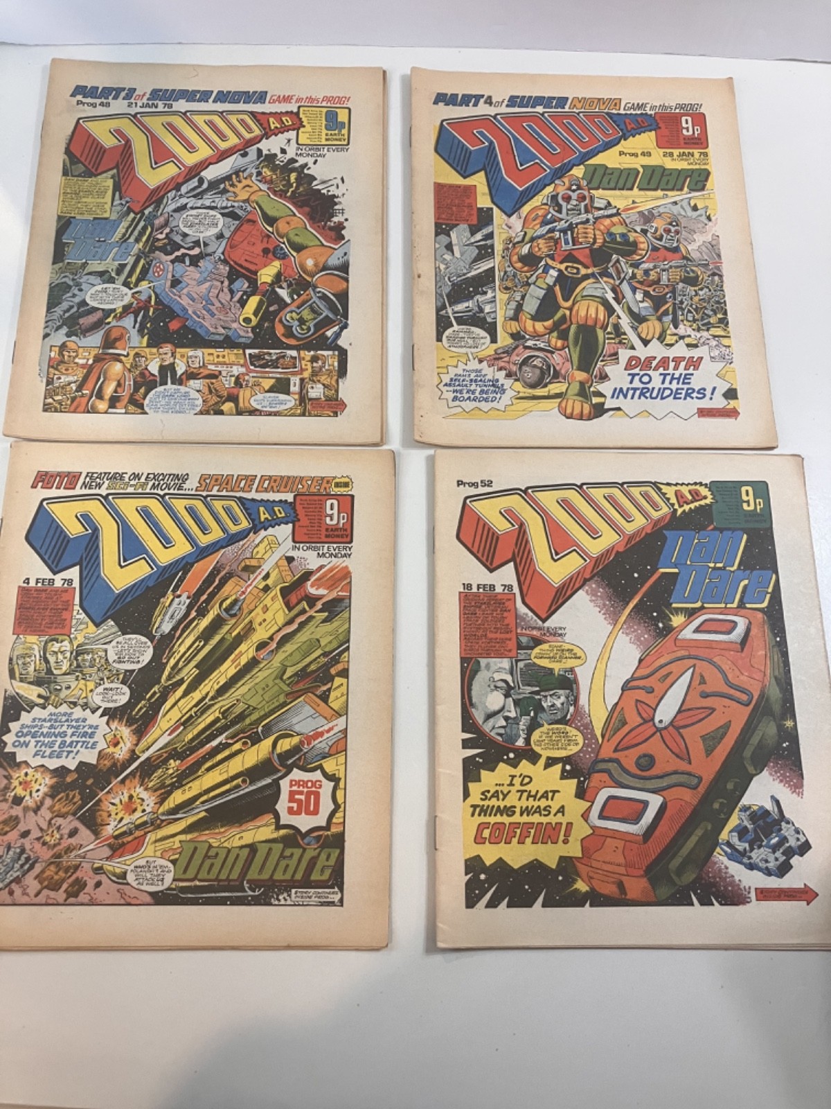 2000 AD Comic Bundle Progs 48, 49, 50, 52 (1978) Classic Dan Dare Covers Vtg