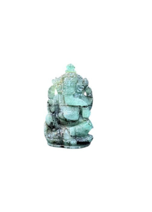 Brazilian Emerald Ganesha Statue Hand Carved Natural Gemstone Lord Ganesha