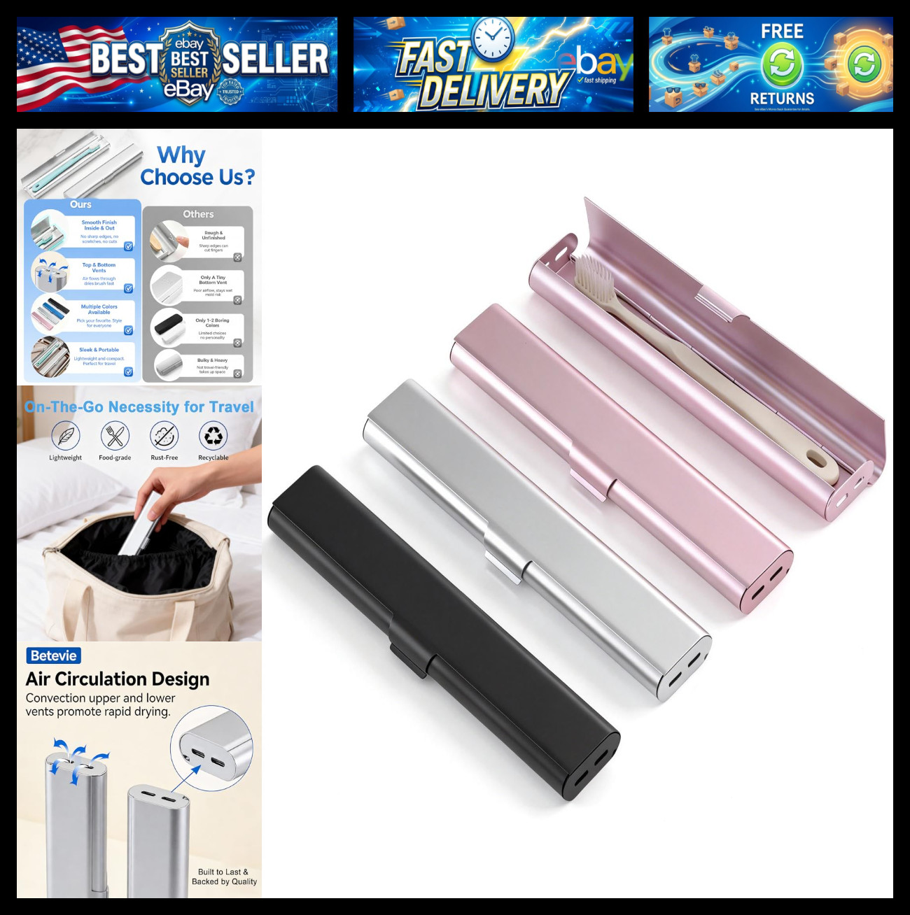 Portable Toothbrush Travel Case: 3 Pack Breathable & Dirt-Proof Hotel Camping Ou
