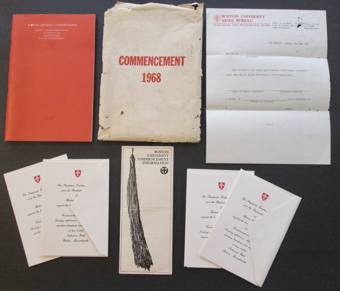 1968 BOSTON UNIVERSITY COMMENCEMENT: Program, Four Invitations, Letter, Pamphlet