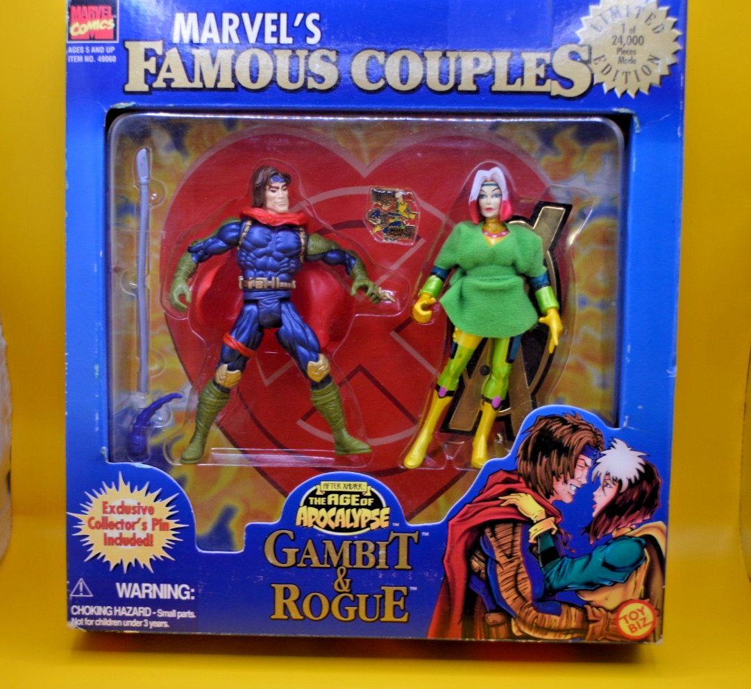Gambit & Rogue Marvel\'s Famous Couples Figures Limited Ed + Collector\'s Pin