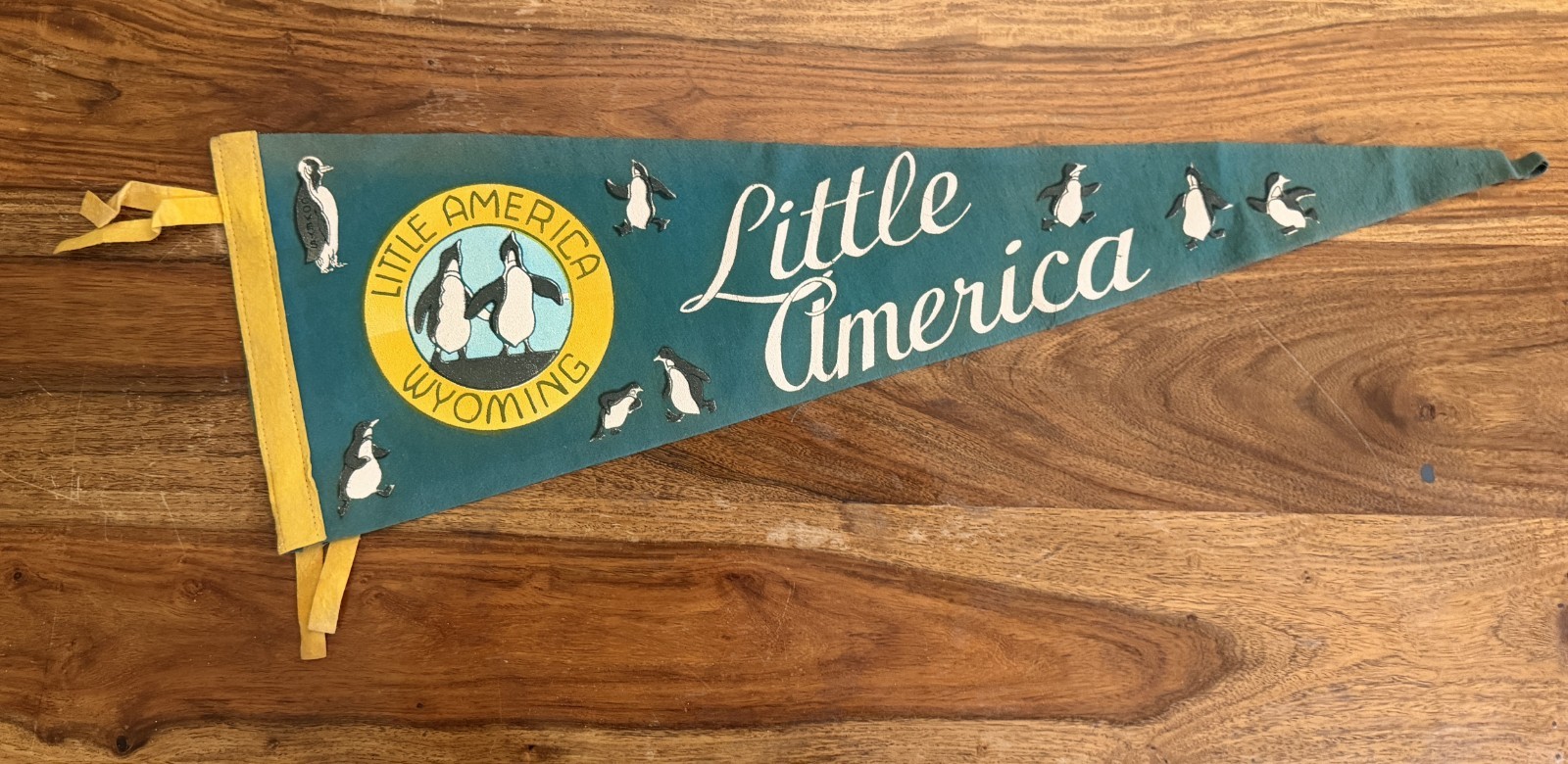 Vintage Little America Wyoming Felt Pennant Penguins Roadside Souvenir