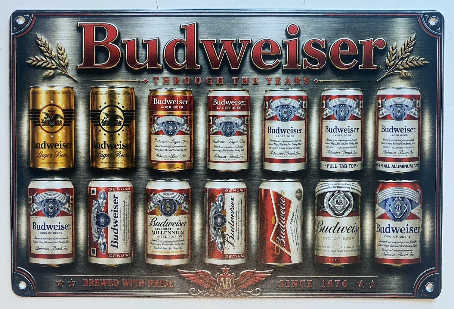 Budweiser Beer Evolution Of Cans Sign - Bud Light - Anheuser Busch Budweiser Beer Evolution Of Cans Sign - Bud Light - Anheuser Busch