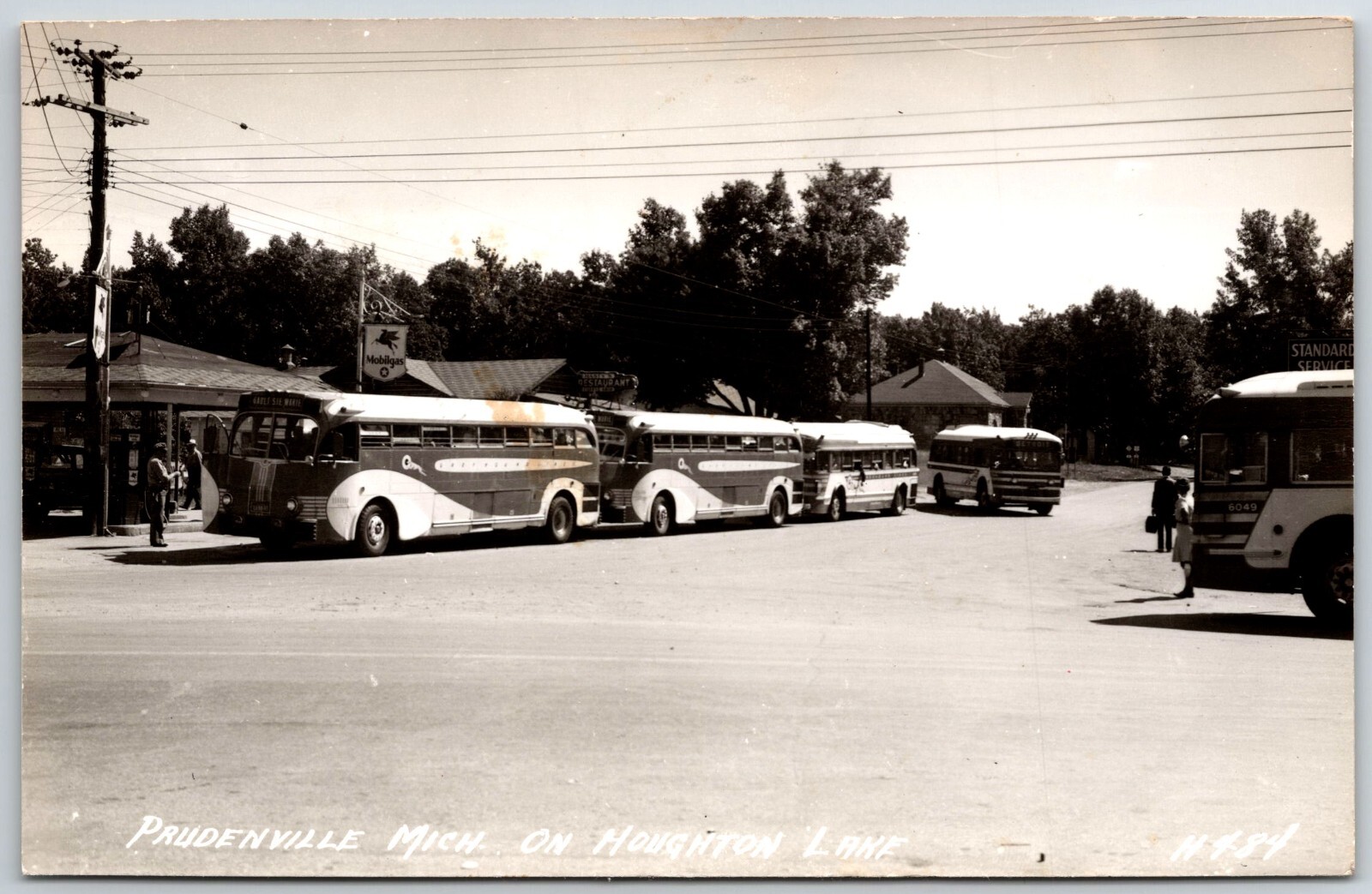 Prudenville Michigan on Houghton Lakee RPPC MobilGas Buses Real Photo unposted Prudenville Michigan on Houghton Lakee RPPC MobilGas Buses Real Photo unposted