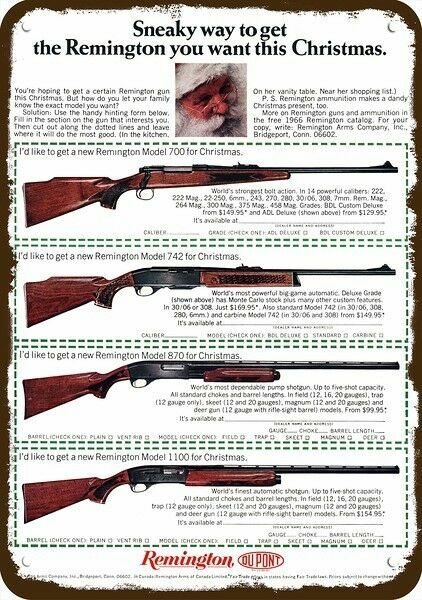 1966 REMINGTON 700 742 RIFLE 870 SHOTGUN Vntg-Look DECORATIVE REPLICA METAL SIGN