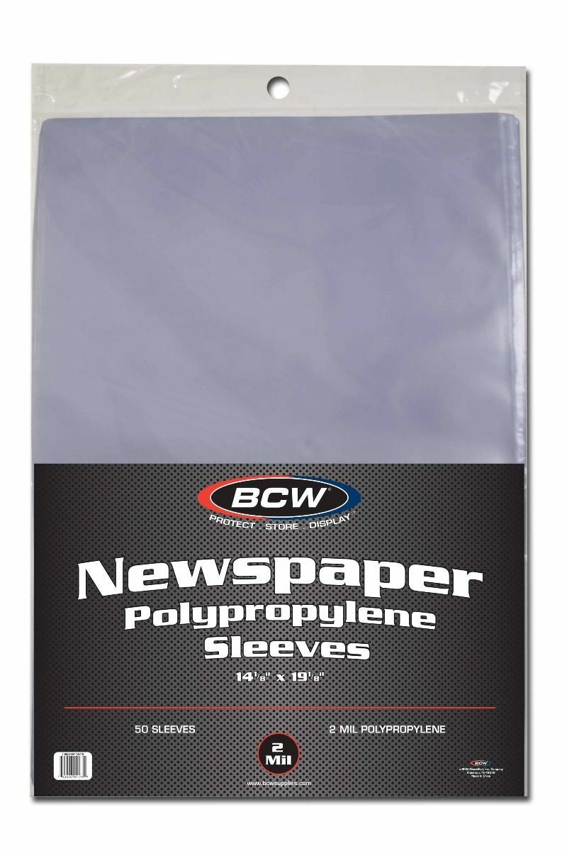 100 (2 Packs) BCW 14x19 Newspaper Sleeves 14 1/8 X 19 1/8 Clear Poly 2 Mil