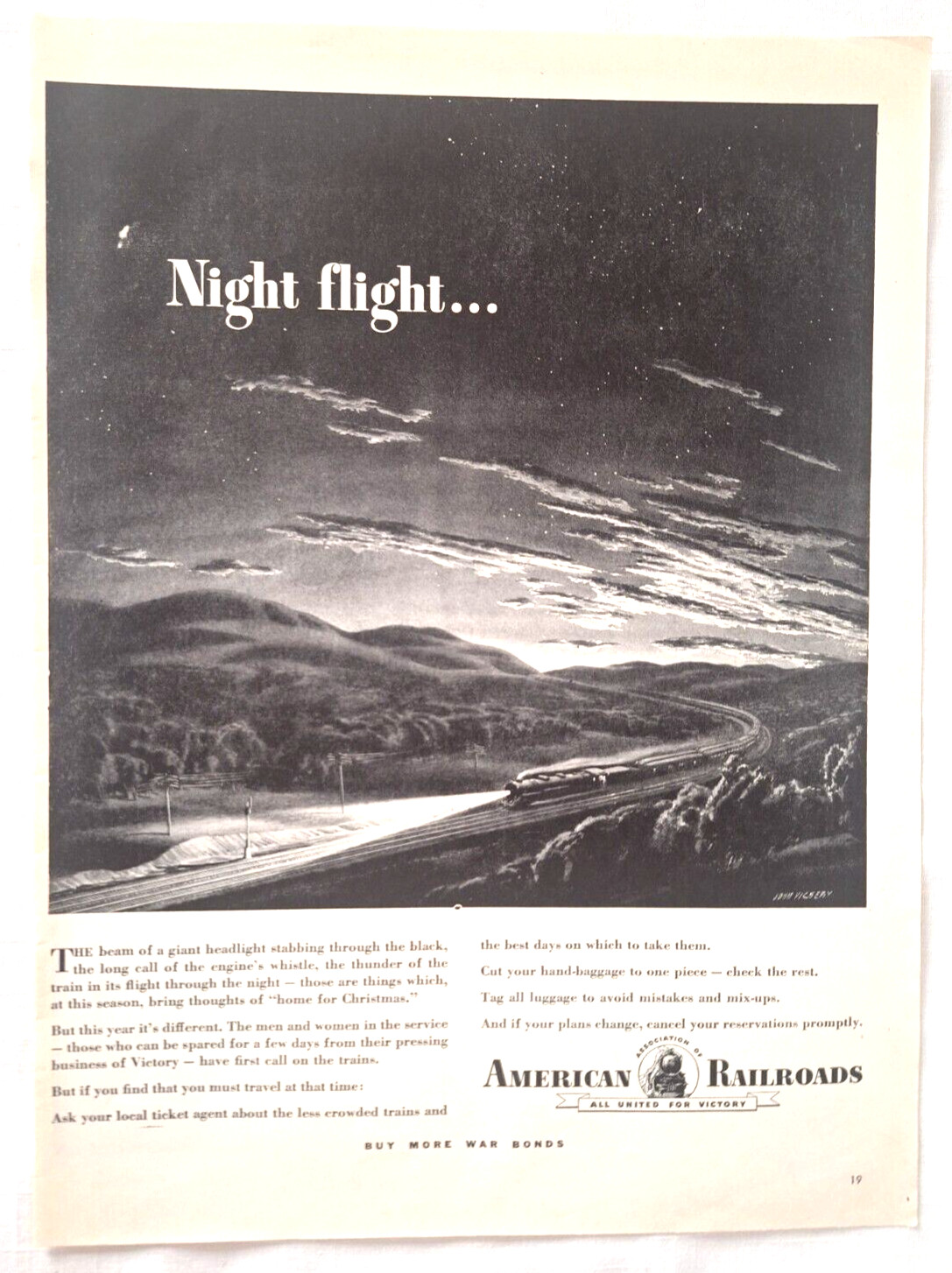 1943 Print Ad American Railroads United For Victory Buy More War Bonds-6.24
