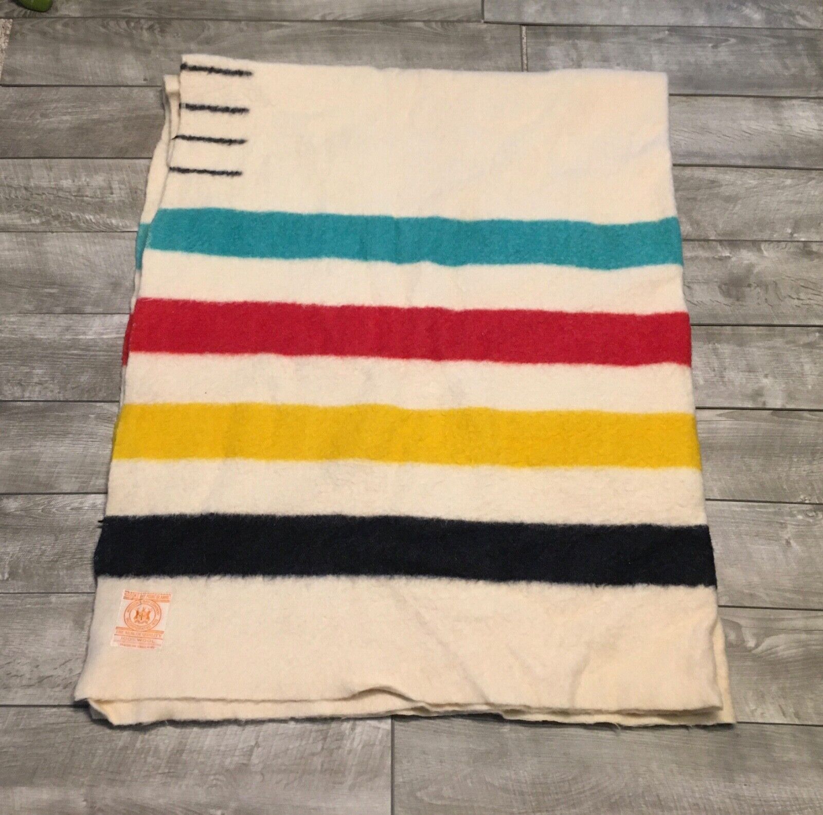 Vintage Hudson’s Bay 4 Point Wool Blanket Multi Stripe Double 66” Wide 82” Tall