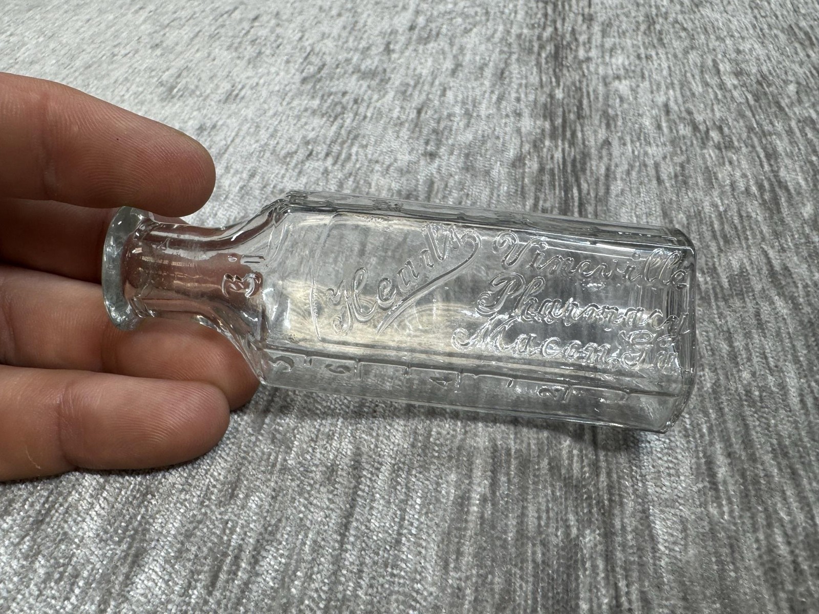 Vintage Heath's Vineville Pharmacy Medicine Bottle Clear Glass Macon GA Georgia