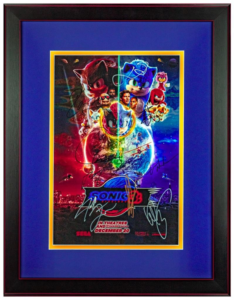 Signed x8 SONIC the HEDGEHOG 3: Jim Carey/Keanu Reeves+6 12x18 Framed Poster PSA