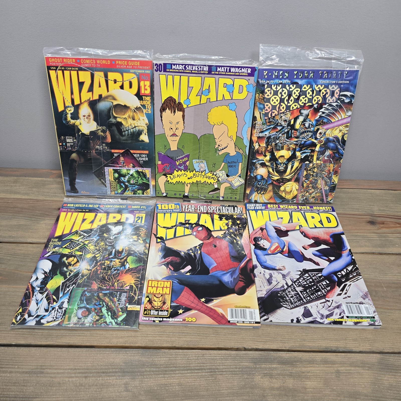 Wizard Magazine Lot of 6 - Issues 13 21 30 34 89 100 - 4 FACTORY SEALED Polybags