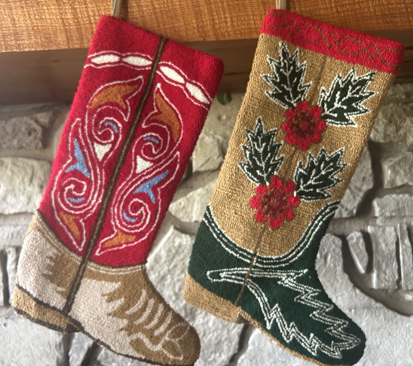 2 Hand-Hooked Western Cowboy Boot Christmas Stockings 19