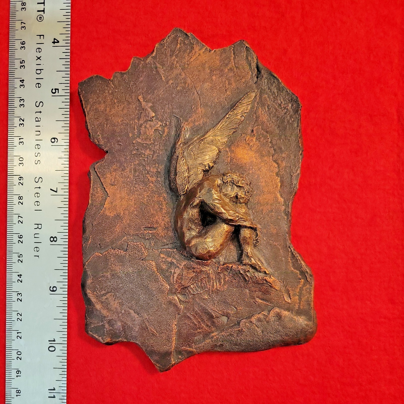 Signed Fallen Angel Wall Plaque Bas Relief Bronze Finish Sculpture  5x7
