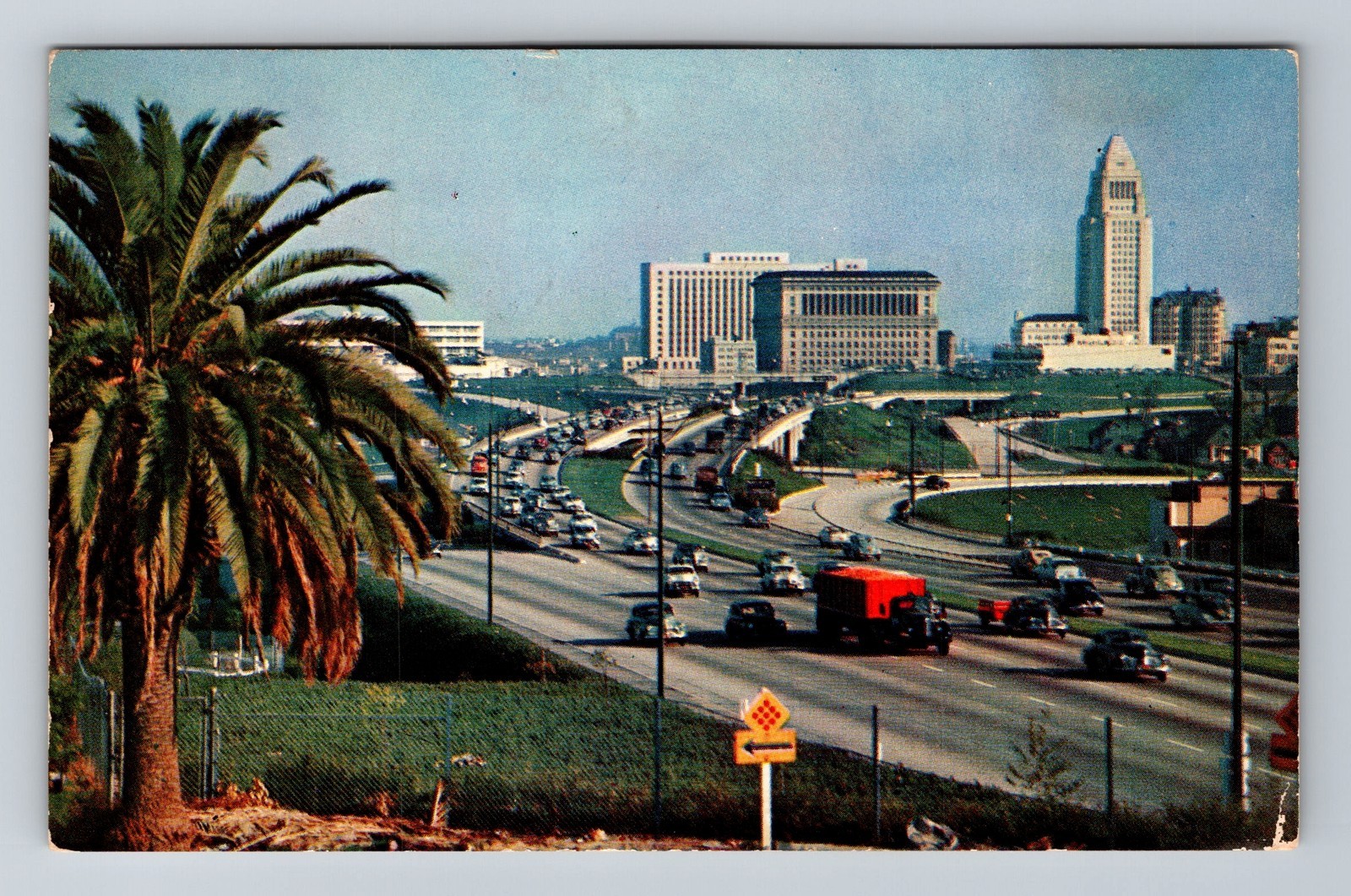Hollywood CA-California New Hollywood Freeway Civic Center Vintage Postcard