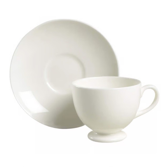 Wedgwood White Bone China Leigh Shaped Footed Cup & Saucer Made in England New