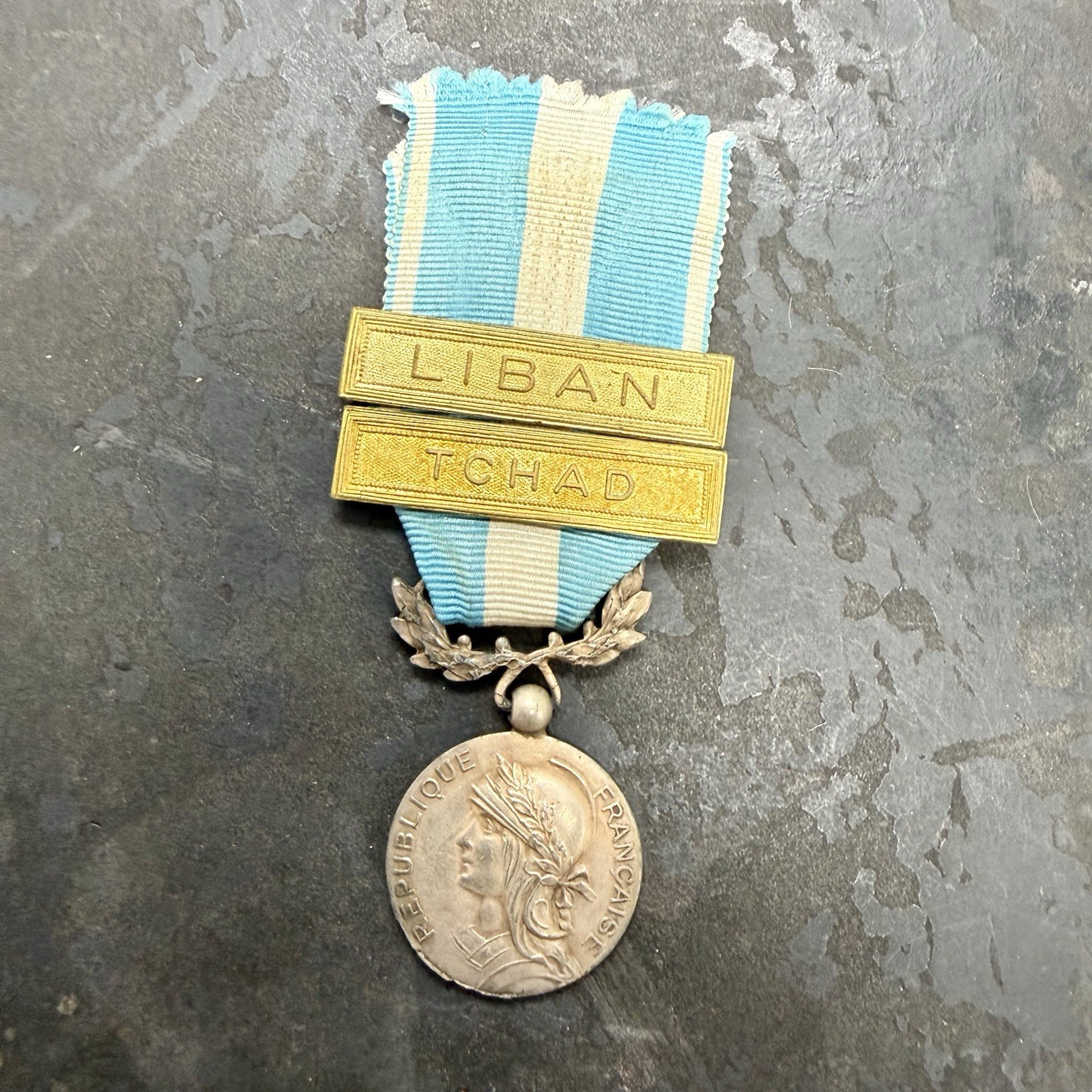 Original 1960s French Outre D’mer Colonial Medal W Two Clasps Chad Lebanon