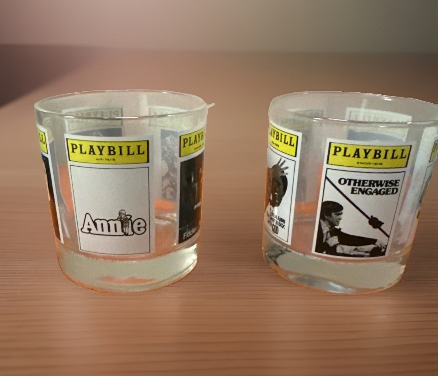Vintage Broadway Theater Playbill Lowball Old Fashion Glasses Multiple Shows