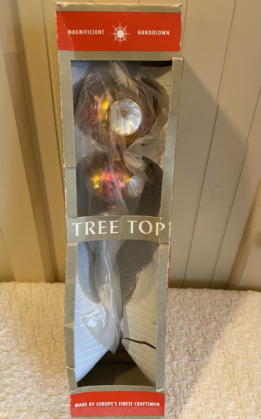 VTG Poland Hand Blown Mercury Glass Indent 2 Ball Tier Christmas Tree Topper MCM