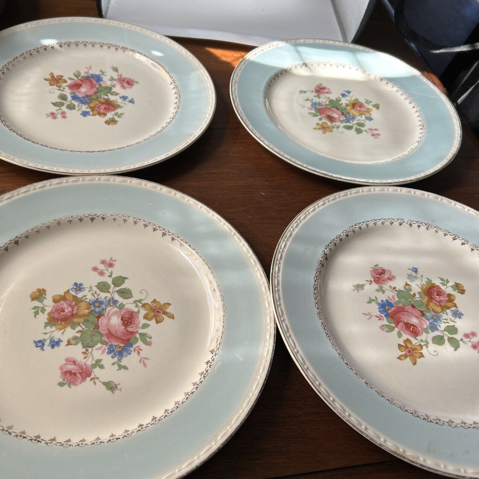 Homer Laughlin Eggshell Georgian Marilyn Blue 10” Dinner Plates Set Of 4