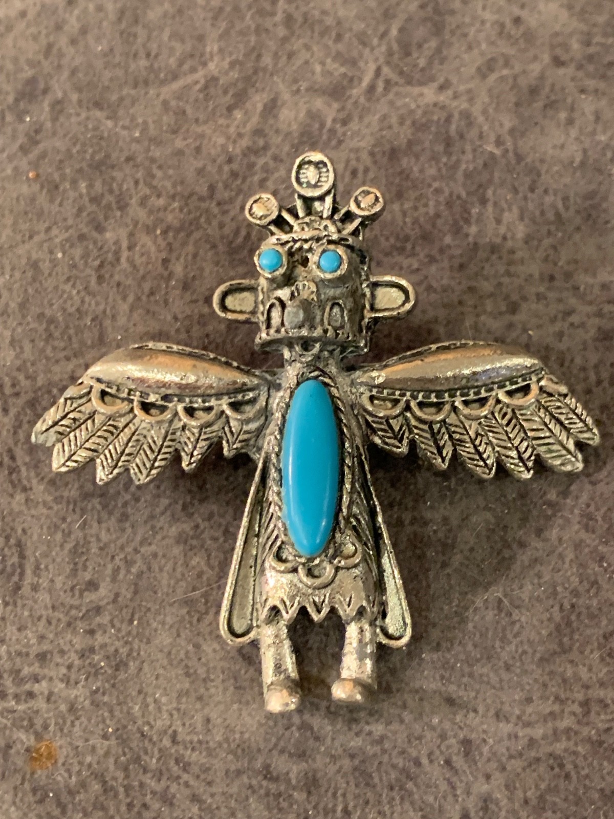 Kachina dancer bolo tie silver tone with accent turquoise western wear