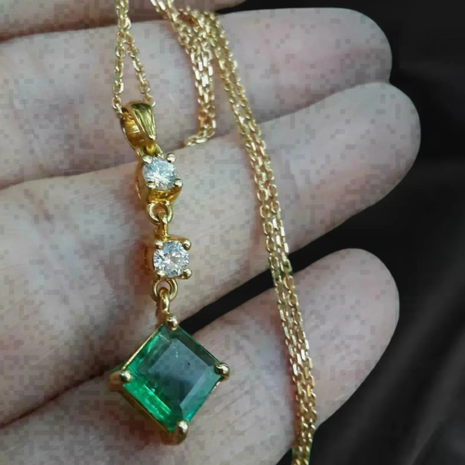 Princess Emerald & Diamond Halo Pendant 18