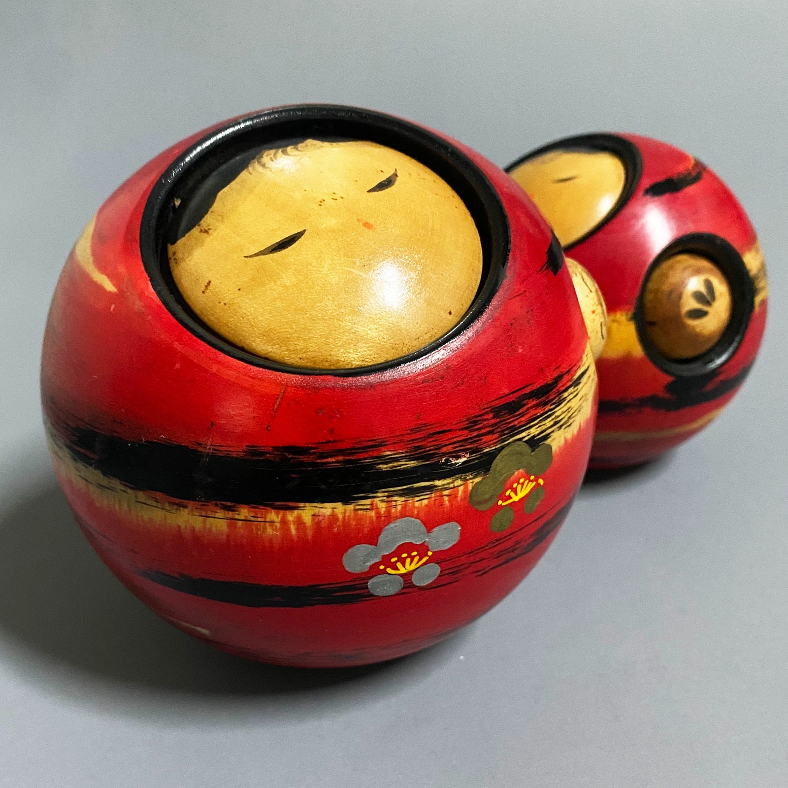 Katase Kaihei Creative Kokeshi Doll Pair Signed 1978 Japanese Wood Sculpture