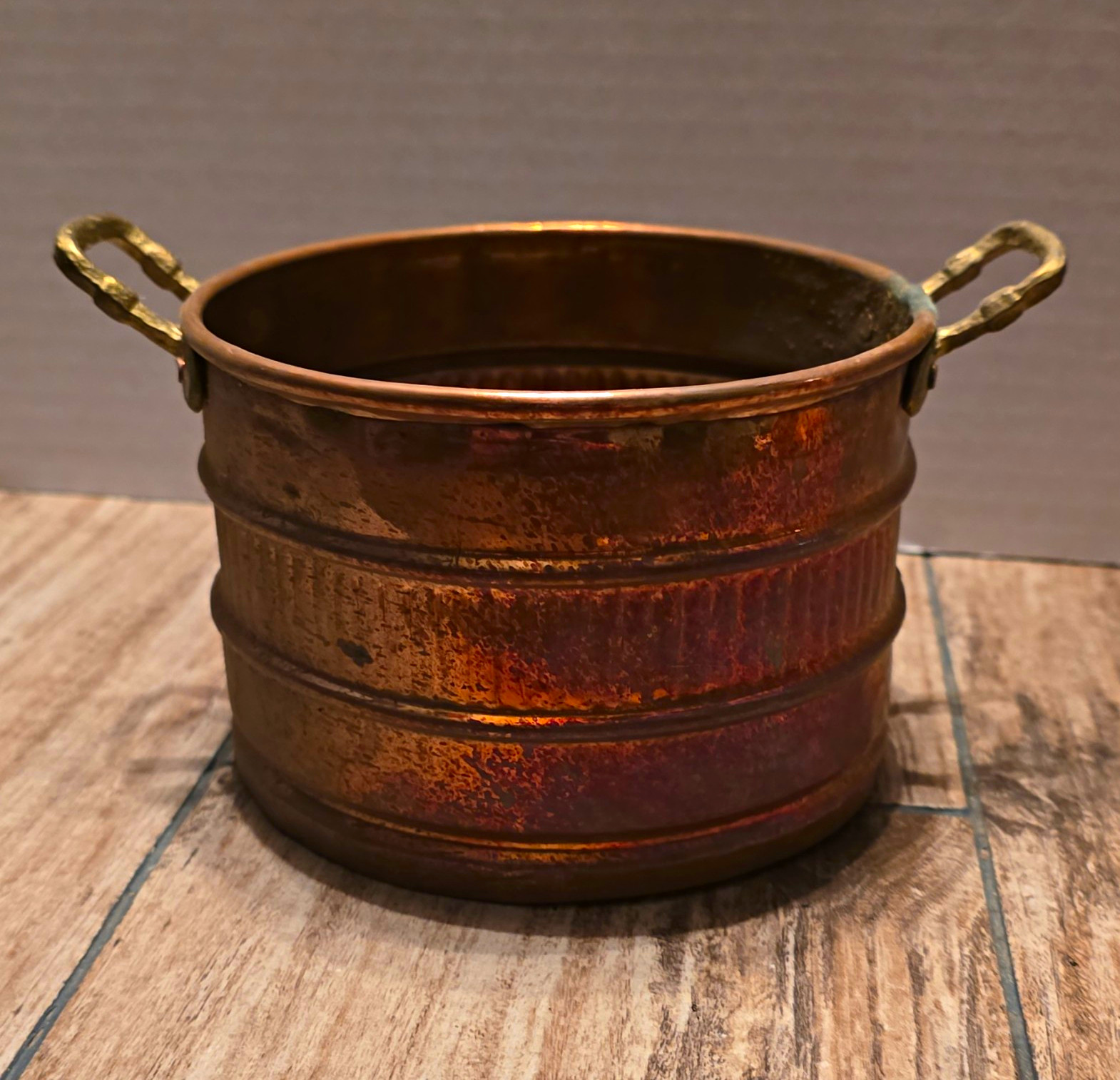 Vintage Copper Pot with Side Handles Decorative Kitchen Cookware