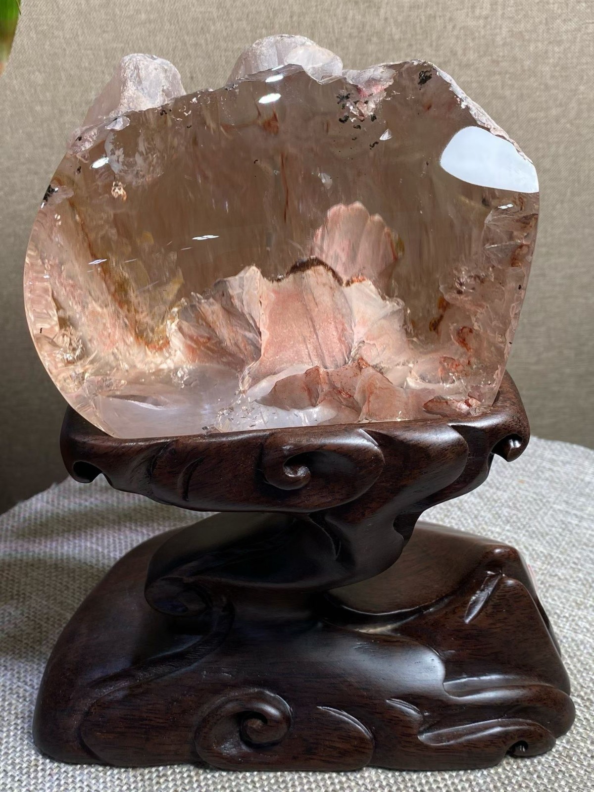 5.69LB Natural Quartz encased stone hairpin (stone within a stone) Reiki+Stand
