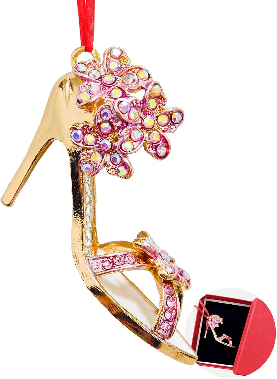 Shoe Ornaments Pink Flower Rhinestone High Heel Shoe Ornament