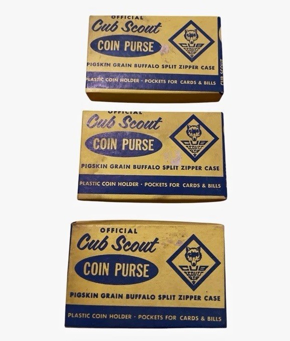 Lot of 3 Vintage ’60s NOS Boy/Cub Scout Black Coin Purse Zip Case #1883 w/Boxes
