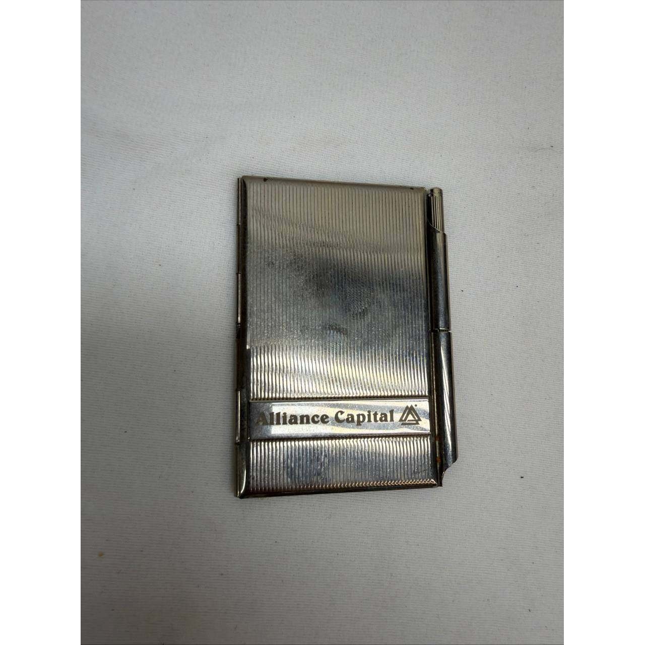 Vintage Alliance Capital Silver Tone Pinstripe Notepad Case & Pen Set Japan Vintage Alliance Capital Silver Tone Pinstripe Notepad Case & Pen Set Japan